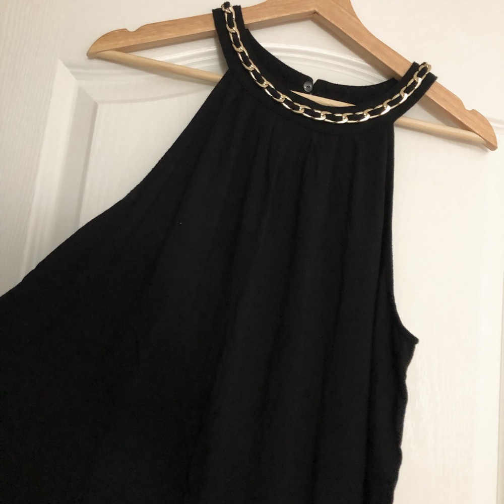 Cable & Gauge Black Blouse with Gold Chain Neckline